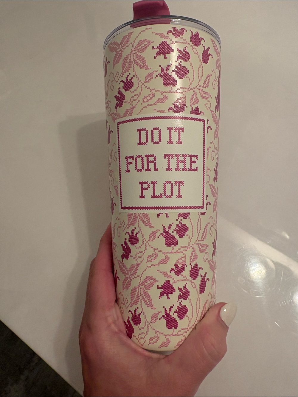 Pink Floral Insulated Tumbler — 'Do It For The Plot'
